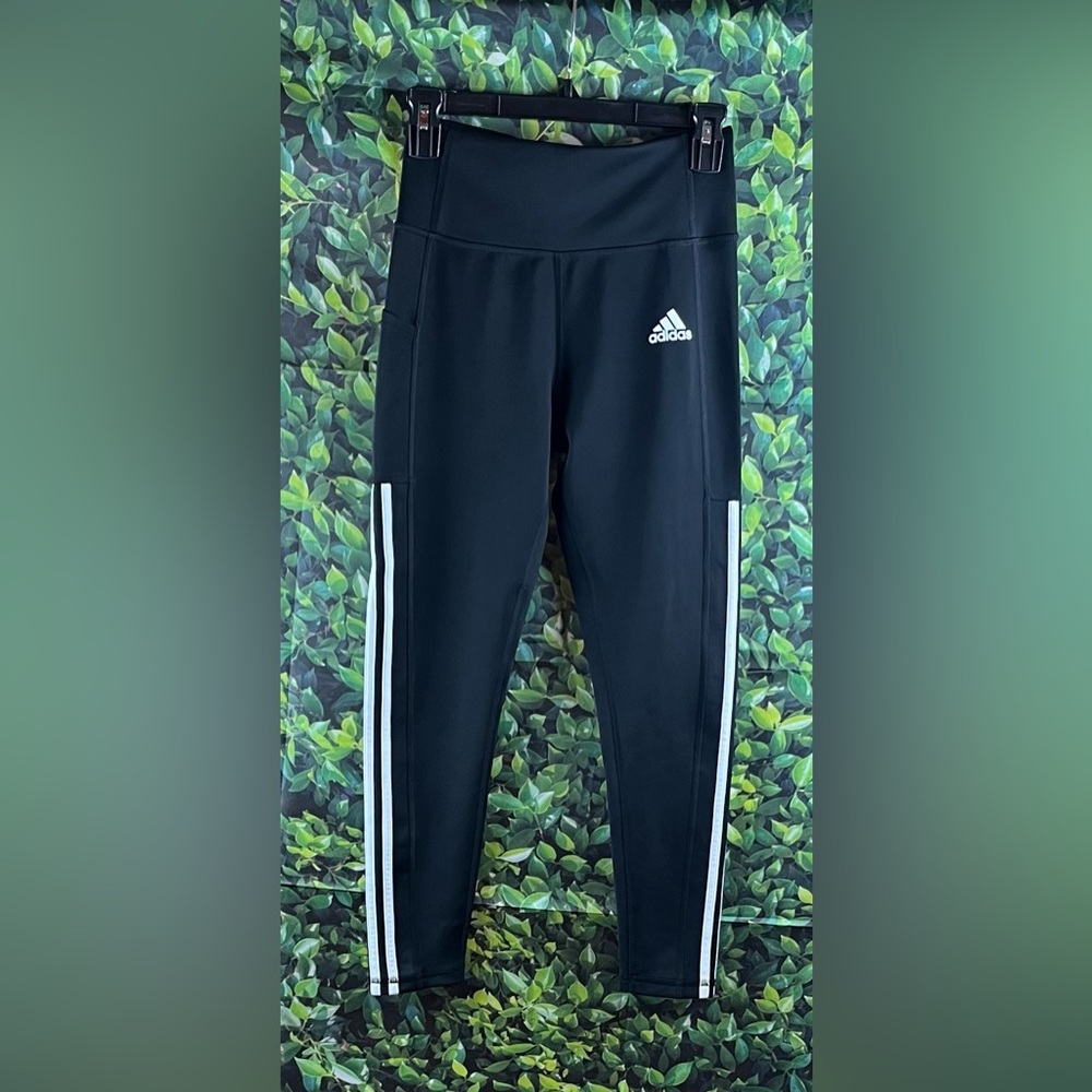 Adidas Aeroready Size:S Women Leggings Black/White 3 Stripe Very Good Condition